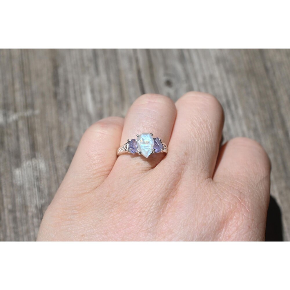 Engagement ring Moonstone and tanzanite ring American made